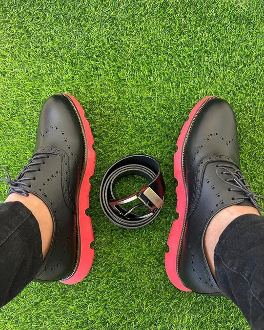 BLACK AND RED LEASTHER SHOES
